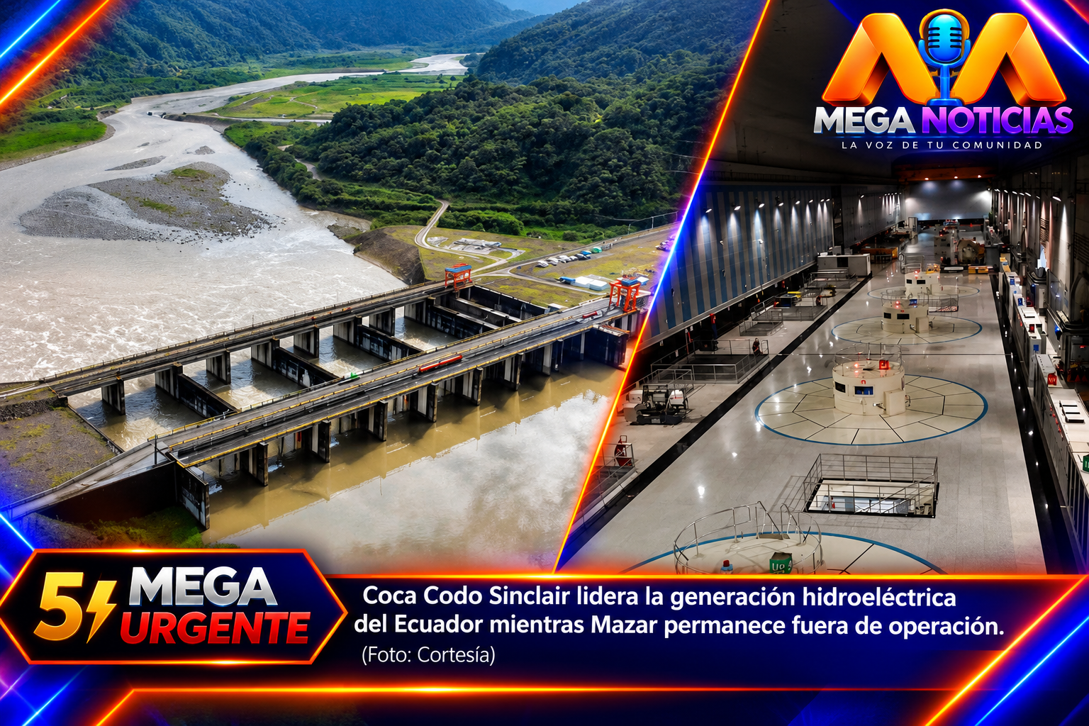 Coca Codo Sinclair sostiene la generación eléctrica ante la paralización de Mazar.