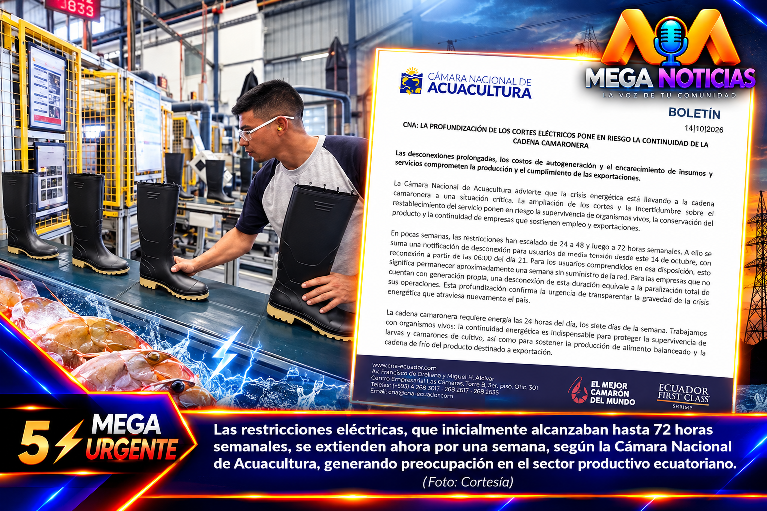 ¡De 72 horas a una semana sin electricidad! crece la preocupación en el sector industrial ecuatoriano.