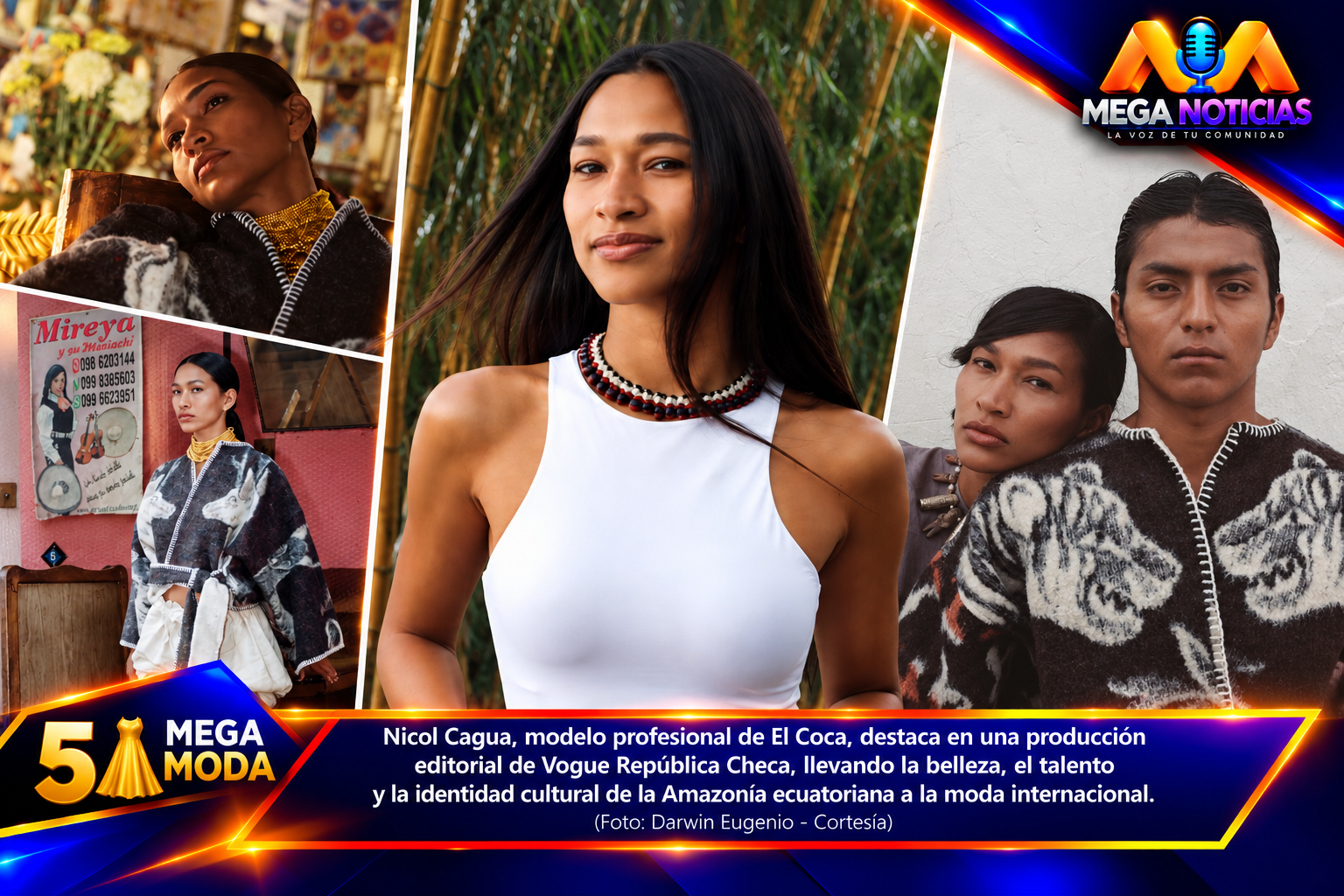 ¡De El Coca para el mundo! Nicol Cagua lleva la belleza amazónica a las páginas de Vogue República Checa.